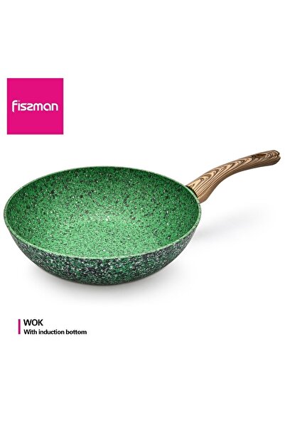 Fissman مقلاة ووك من سلسلة مالاشيت مع قاعدة من الألومنيوم والحث الحراري، خضرا...