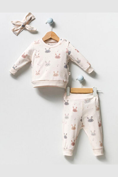 by bubbles Tavşanlı Uzun Kollu Saç Bandanalı Kız Bebek Takım