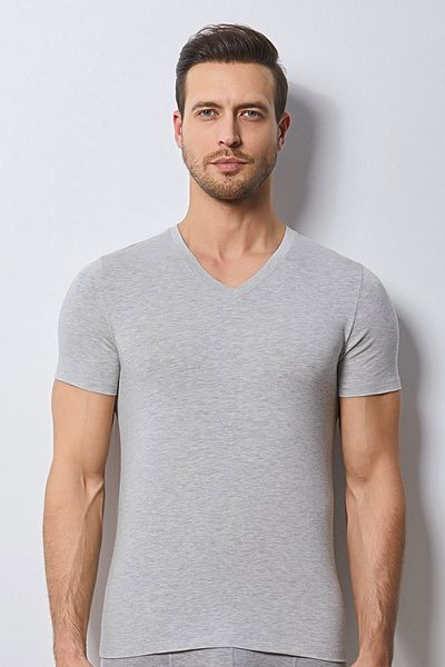 Svm Tricou gri pentru bărbați din Lycra modal cu decolteu în V 9022