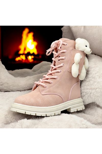 JOJO KIDS Κοριτσίστικες μπότες, αδιάβροχο αξεσουάρ αρκουδάκι με κορδόνια, μπότες με φερμουάρ
