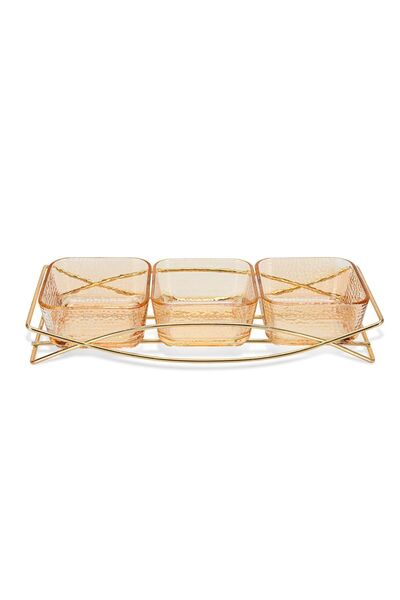 Fissman Pristine 3-Piece Glass Bowl with Metal Stand 9.9x9.9x5cm 280ml/31.8x1...