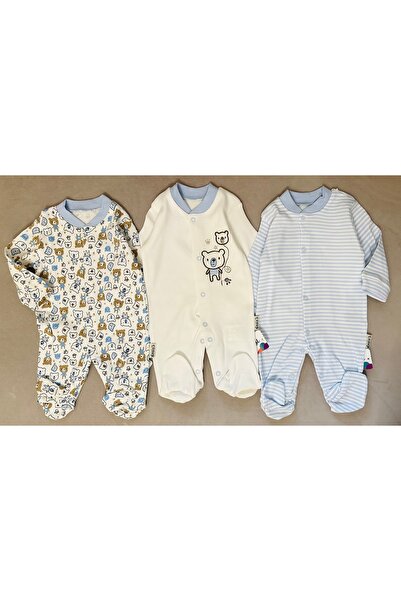 SANTRALBEBE Erkek Bebek 3 Adet Pamuklu Tulum