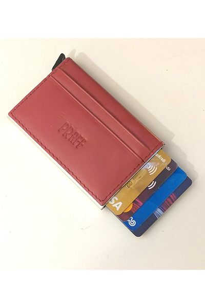 Praff 010923   Θήκη κάρτας Unisex από γνήσιο δέρμα μηχανισμού