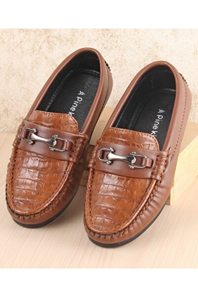 Pine kids Slip on Formal Wear Shoes with Chain Link - Brown