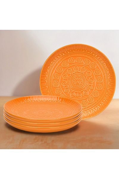 Fissman Serving Plate 27.8cm Pack of 4, Motif Series Ceramic Serving Plate Tableware Dishes, Orange