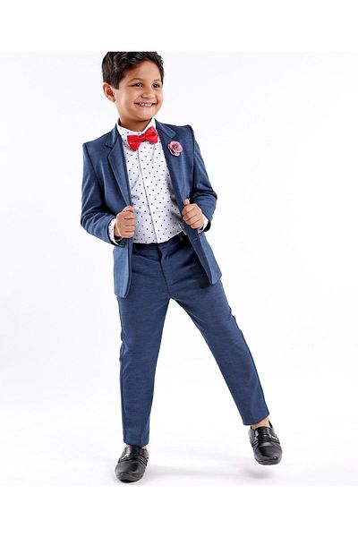 Babyhug Full Sleeves Solid Party Suit - Dark Blue