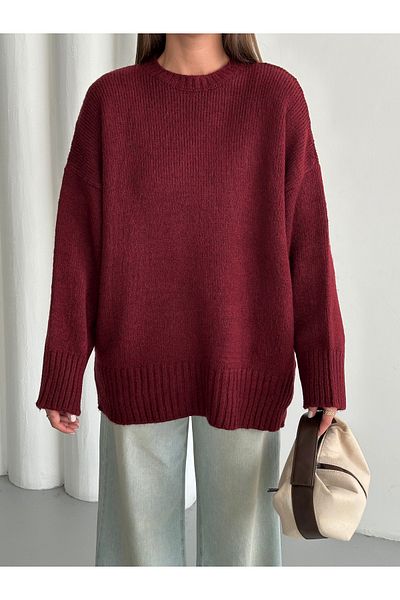 Laluvia Claret Red Plain Basic Thick Sweater - 4700