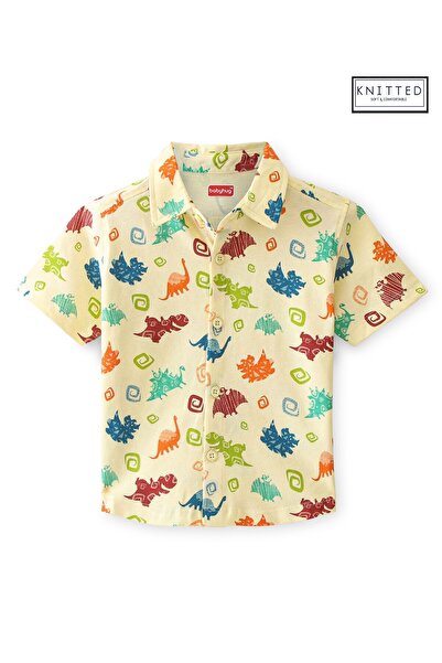 Babyhug قميص بيبي هاج نصف كم محبوك من القطن بنسبة 100% بطبعة حيوانات - أصفر