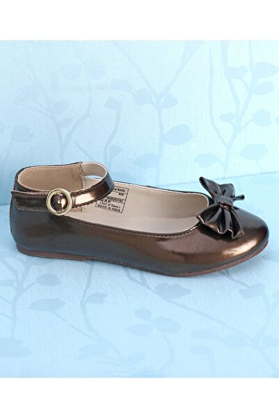 Pine kids Ballerinas with Velcro Closure & Bow Applique- Golden