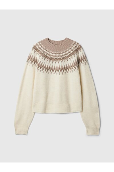 GAP Kız Çocuk Bej Fair Isle Desenli Kazak