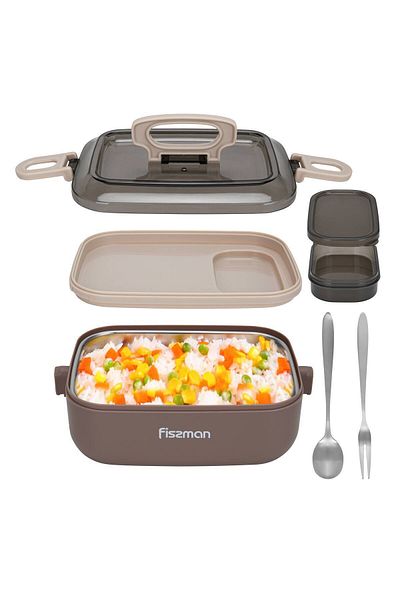 Fissman Single Deck Lunch Box 1000mL with Sauce Cup, Spoon and Fork Compartment