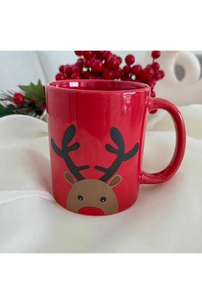 takı tutkum Yeni Yıl Yılbaşı Geyiği Baskılı Kırmızı Kupa