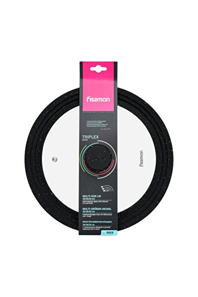 Fissman غطاء متعدد الأحجام مع حافة سيليكون رخامية شفاف/أسود 26/28/30 سم