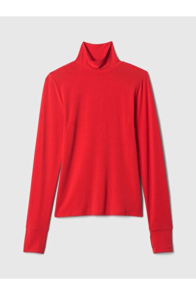 GAP Kadın Kırmızı GapFit Breathe Balıkçı Yaka T-Shirt