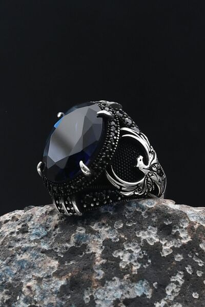 Prestige Gümüş Erkek Yüzük Lacivert Zirkon Taşlı Anka Kuşu Figürlü