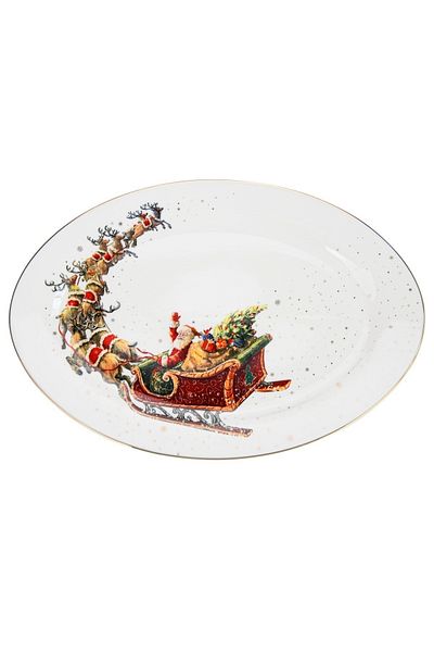 Fissman Oval Dinner Plate 35x23cm, Christmas-Themed Design Platter Plate, Festive Decorative Plate