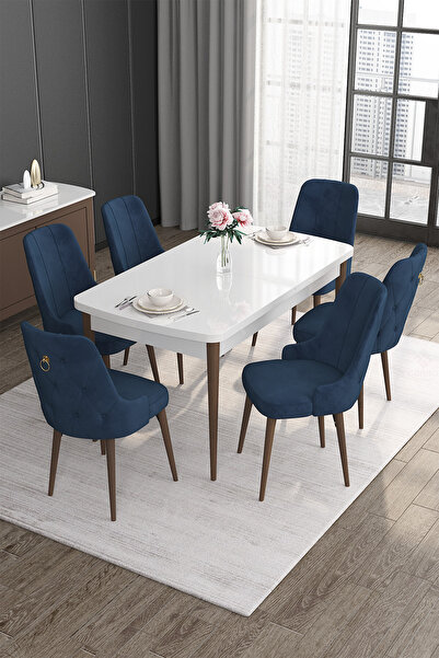 Canisa Noa Serisi 80x132 Mdf Açılabilir Beyaz Masa Ceviz Ayak Masa Takımı Ve ...