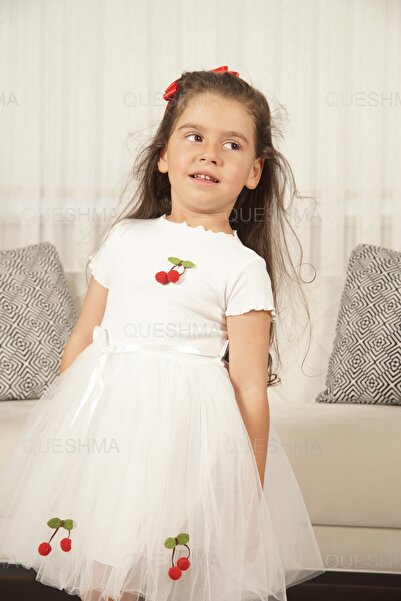 QUESHMA Rochie de fetita tutu din tul captusita cu visinii