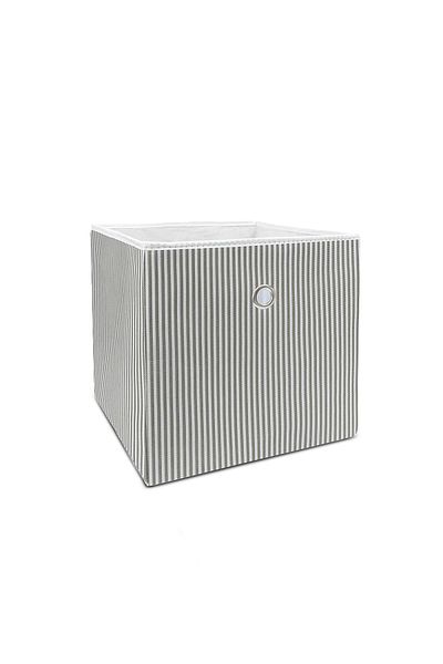 HOMİNG Homing 2 Pieces Fabric Gray Striped Shelf Organizer Basket Organizer 30X30X30Cm