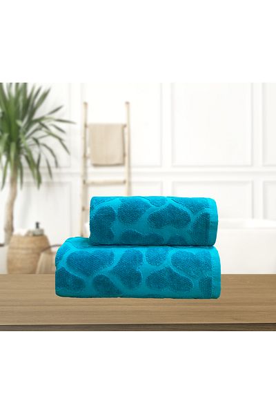 Lucy and Home Velvet Heart Patterned Set of 2 Towels 60X100Cm+40X60Cm