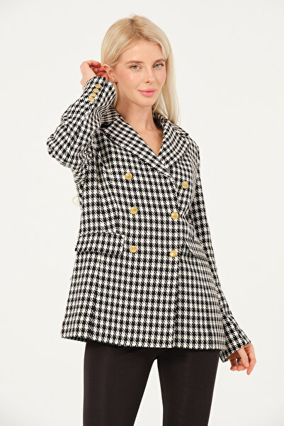 eva clothing Women's Patterned Button - Pocket Detailed Blazer Jacket 1234742 Eva-1