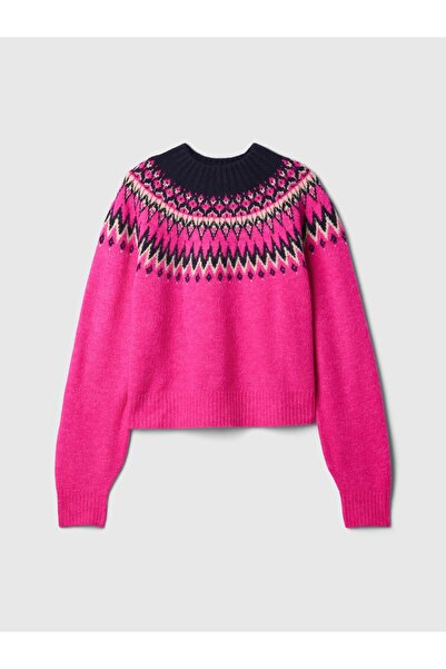 GAP Kız Çocuk Pembe Fair Isle Desenli Kazak
