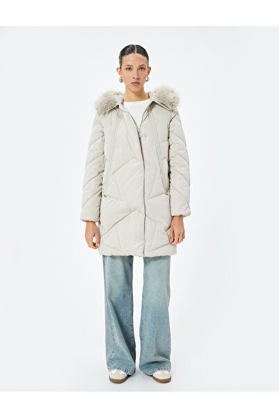 Koton Langer gesteppter Mantel mit Kapuze – Taschen aus Kunstfell