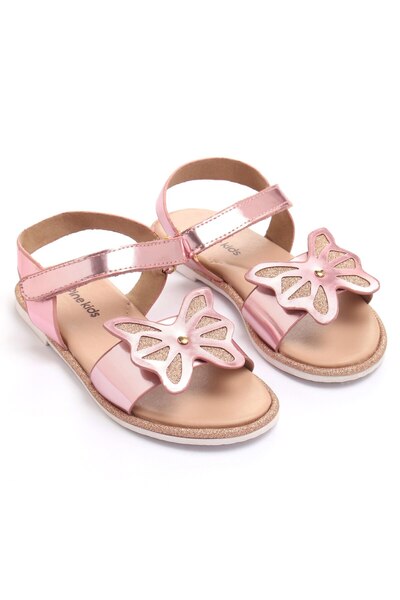 Pine kids Sandals with Velcro Closure and Butterfly Applique- Pink