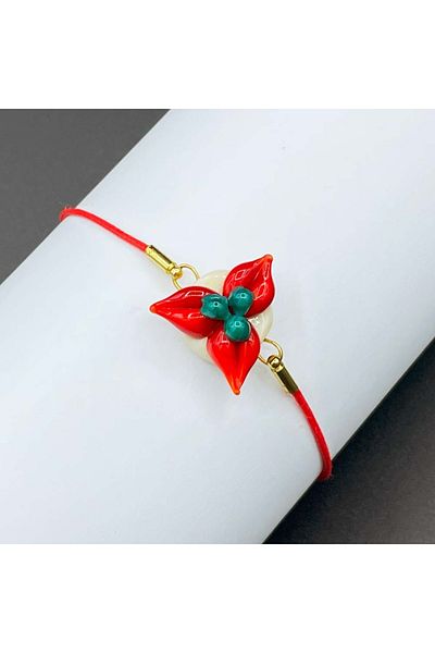 Polonezköy Cam Sanat Merkezi Cockina Flower Bracelet - Christmas Flower Glass Bracelet |   New Year's Lucky Bracelet - Red