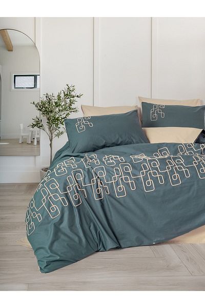 ŞENER HOME Σετ Παπλωματοθήκης CottonBox Brode Διπλό Κεντημένο - Kerja Beige