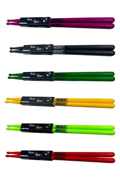 Midex Gfk-801X 5A Drum Sticks Unbreakable Polyamide Colorful Full Set Drum Sticks 5A Drumsticks 12 Pcs
