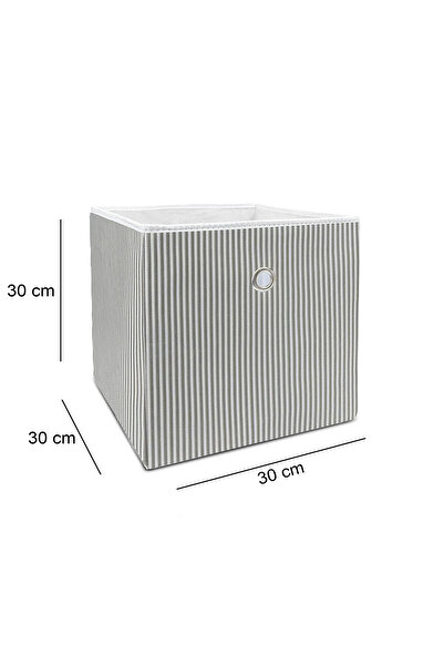 HOMİNG Homing 2 Adet Kumaş Gri Çizgili Raf Düzenleyici Sepet Organizer 30x30x30cm