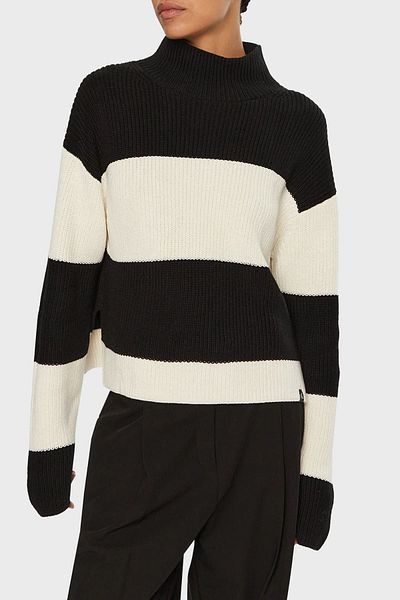 Calvin Klein Women's Ck Chunky Loose High-Top Sweater - Black - White