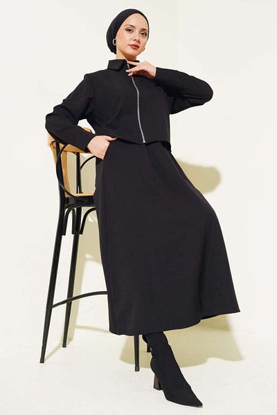 VOLT CLOTHİNG Women's Zippered Flared Skirt Double Suit