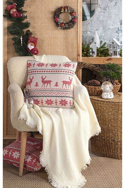 MYLASA HOME Mylasahome 100% Cotton Christmas White Throw Pillow with Zipper 45X45Cm