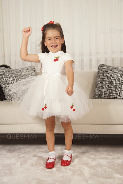 QUESHMA Rochie de fetita tutu din tul captusita cu visinii