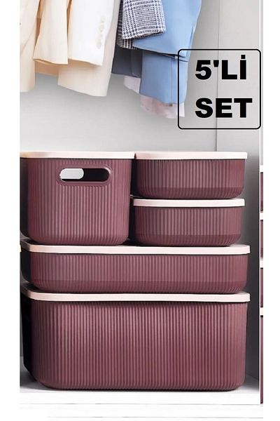 Bayev 5 Pieces Purple Closet Organizer Storage Box with Lid Laundry Basket Socks Clothing Organizer Set