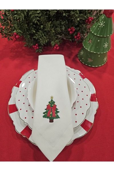 nebudeco Yılbaşı Serisi Noel Ağaç Nakışlı Servis Peçetesi