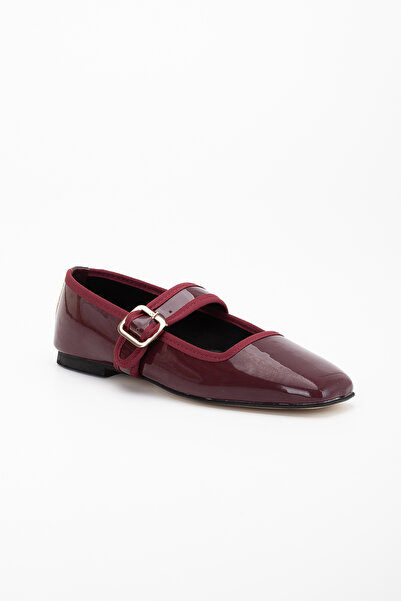 LİLLA Women's Daily Use Burgundy Patent Leather Ballerinas