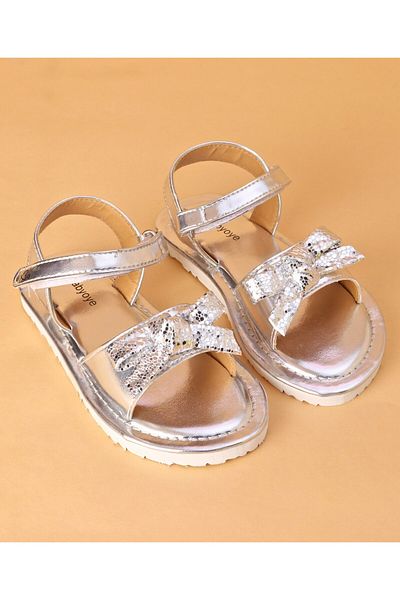 Babyoye Velcro Closure Party Wear Sandals Bow Applique - Silver