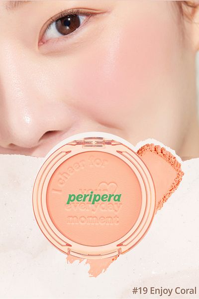 PERIPERA Pastel Tones - Sebum Balancing Powder Blush Peripera, Pure Blushed Sunshine Cheek (19 Enjoy Coral)