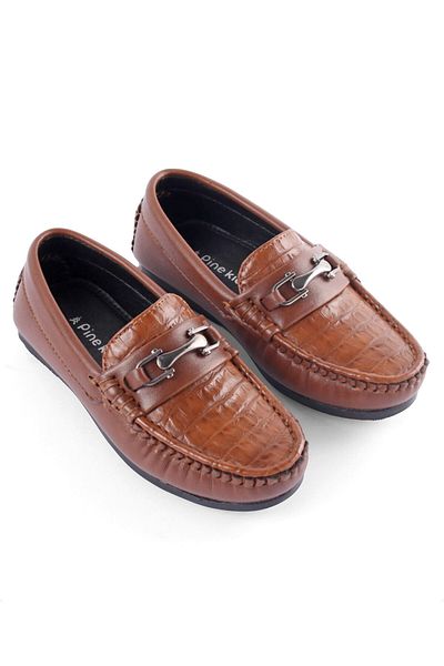 Pine kids Slip on Formal Wear Shoes with Chain Link - Brown