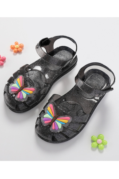 SAPS صندل شفاف بتفاصيل فراشة - أسود