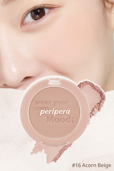 PERIPERA Peripera Pure Blushed Sunshine Cheek - Pastel Tones, Sebum Balancing Powder Blusher (16 Acorn Beige)