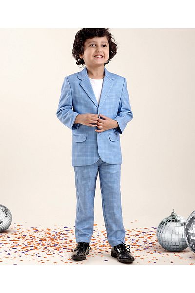 Babyhug Full Sleeves Checked Party Suit - Blue