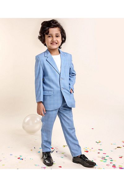 Babyhug Full Sleeves Checked Party Suit - Blue