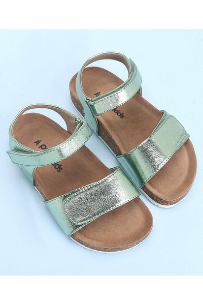 Pine kids Casual Wear Sandals with Velcro Belt Closure - Green Metallic