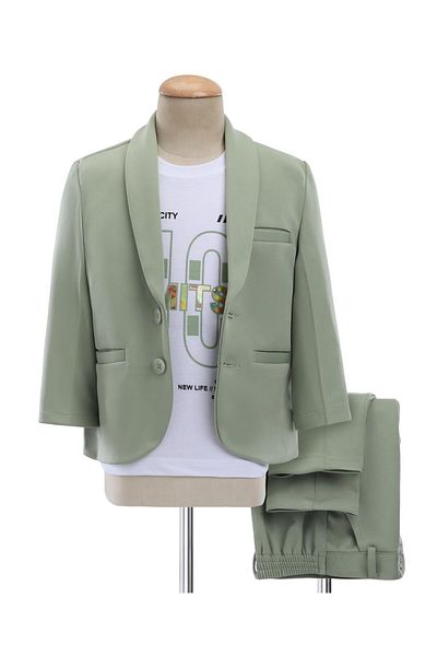 Babyhug Woven Full Sleeves Stretch Party Suit & T-Shirt With Text Print - Green