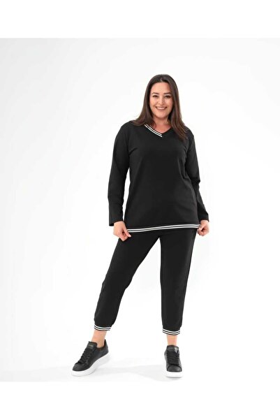 Cocona KADIN EŞOFMAN TAKIMI V YAKA BÜYÜK BEDEN PREMİUM KUMAŞ %100 PAMUK