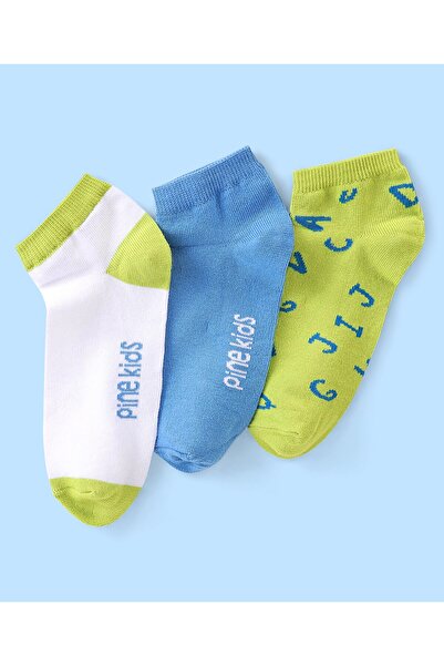 Pine kids Spandex Ankle Length Text Design Socks Pack of 3 - Multicolour